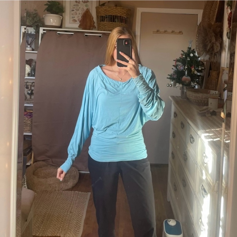Free people blue boatneck long sleeve active top